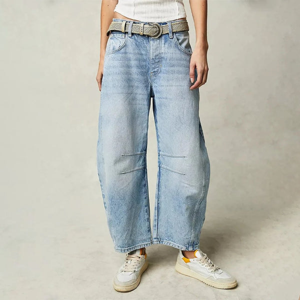 Damskie Jeansy High Waist Barrel Leg Relaxed z Efektem Acid Wash