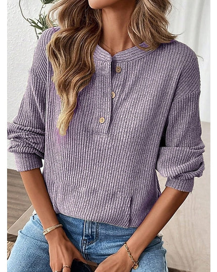 Nadia | Ribbed Button Henley Top