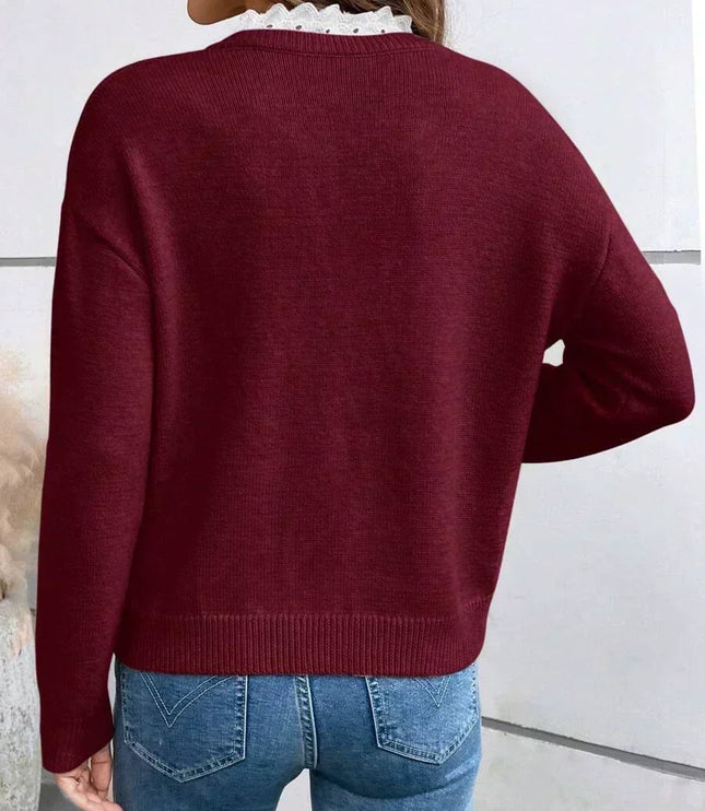 Damska Bluzka z Długim Rękawem Longsleeve Dekolt w Serek Koronka