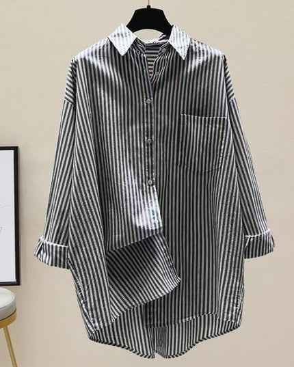 Damska Koszula Oversize w Paski z Długim Rękawem Casual