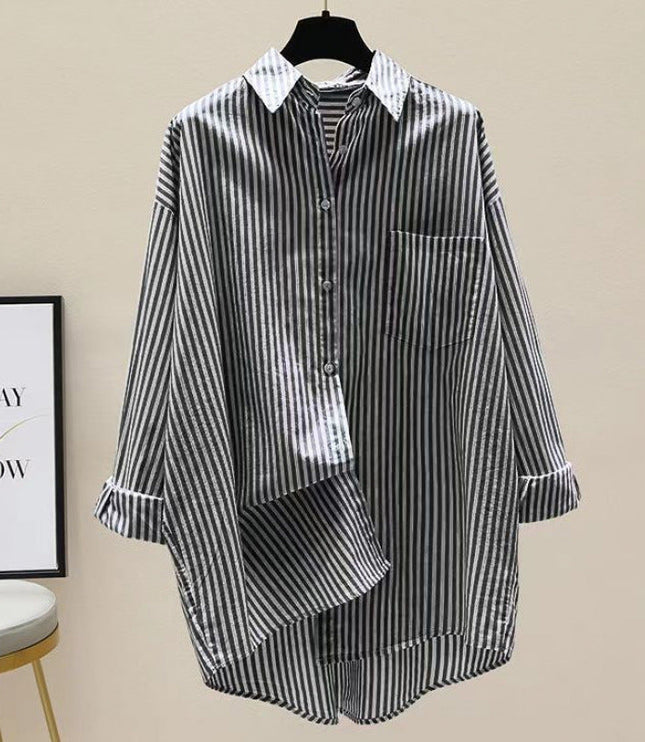Damska Koszula Oversize w Paski z Długim Rękawem Casual