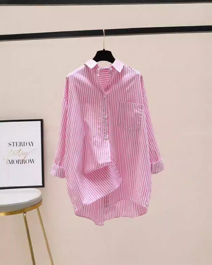 Damska Koszula Oversize w Paski z Długim Rękawem Casual