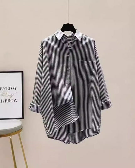 Damska Koszula Oversize w Paski z Długim Rękawem Casual