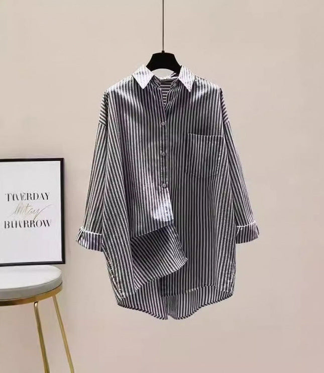 Damska Koszula Oversize w Paski z Długim Rękawem Casual