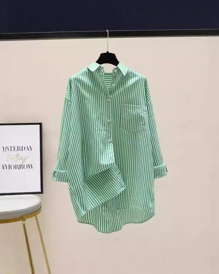 Damska Koszula Oversize w Paski z Długim Rękawem Casual