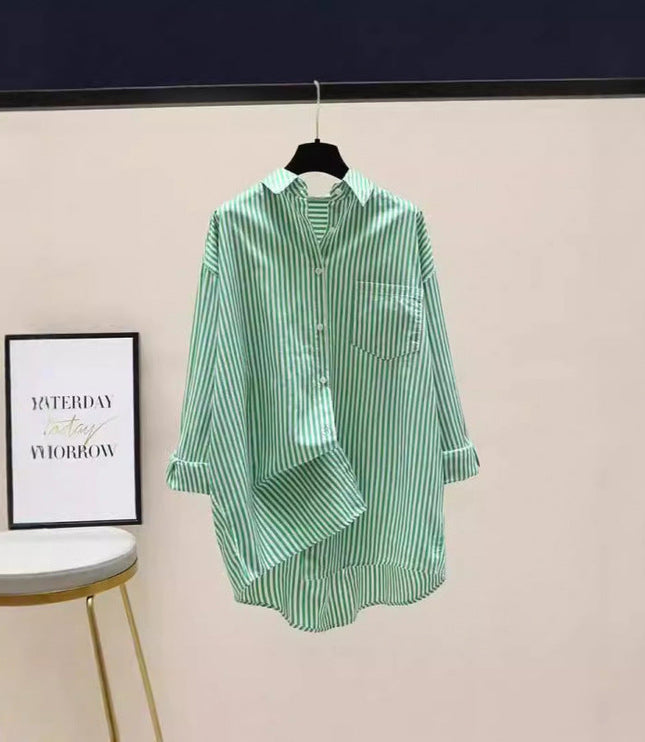 Damska Koszula Oversize w Paski z Długim Rękawem Casual