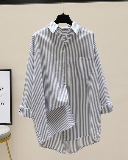 Damska Koszula Oversize w Paski z Długim Rękawem Casual