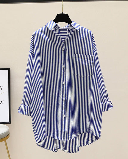 Damska Koszula Oversize w Paski z Długim Rękawem Casual