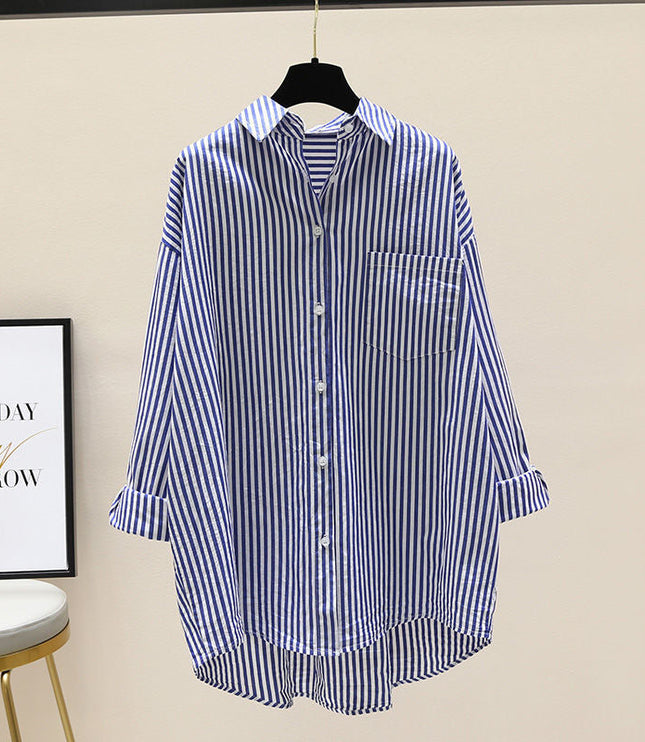Damska Koszula Oversize w Paski z Długim Rękawem Casual