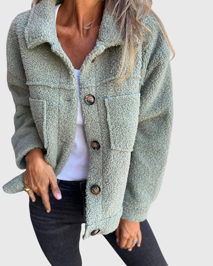 Women's Jacket Cozy Button-Front Sherpa Fleece Coat - Green