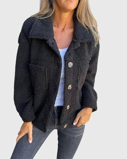 Women's Jacket Cozy Button-Front Sherpa Fleece Coat - Black