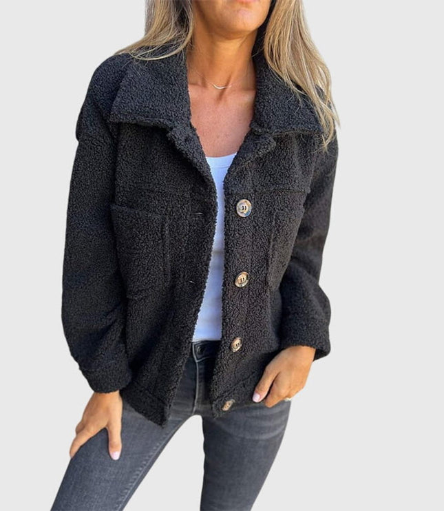 Women's Jacket Cozy Button-Front Sherpa Fleece Coat - Black