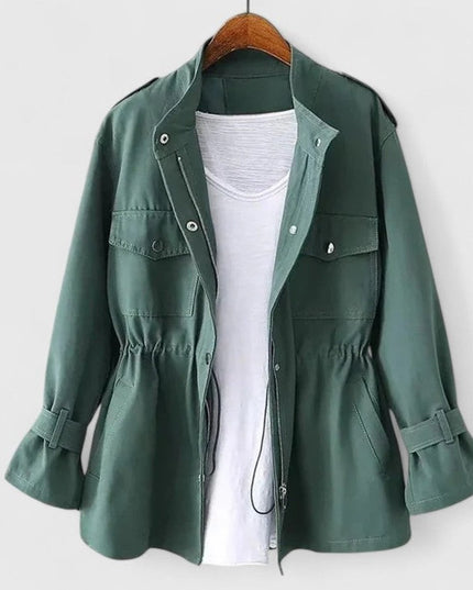 Women's Coat Drawstring-Waist Utility Jacket Snap-Pocket - Green