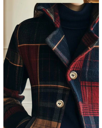 Women's Plaid Patchwork Single-Breasted Wool-Blend Jacket