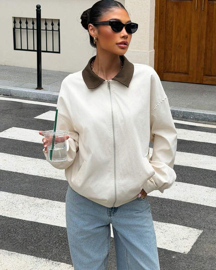 Oversized Leather Jacket with Drop Shoulder and Collar