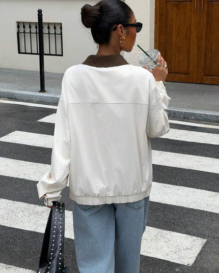 Oversized Leather Jacket with Drop Shoulder and Collar