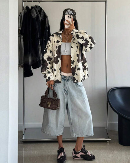 Oversized Leather Jacket with Drop Shoulder and Collar