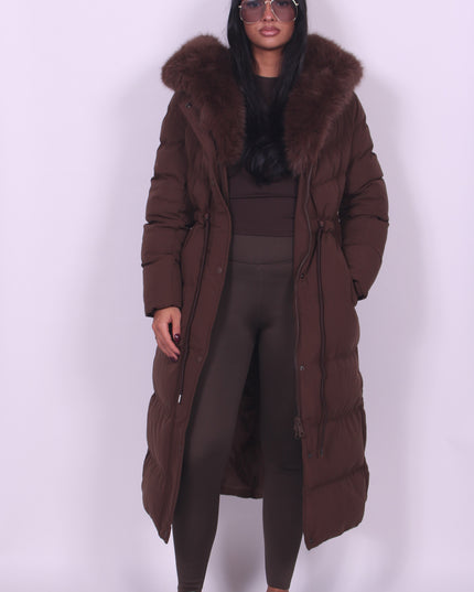 Alissa - Fur Hooded Longline Winter Coat