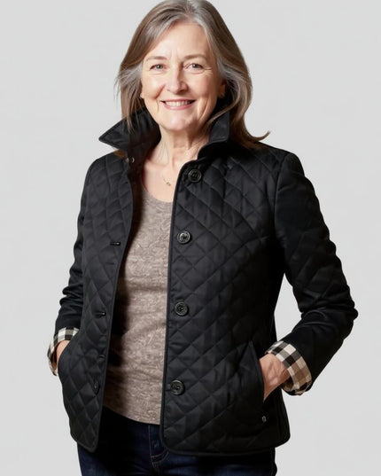 Women's Quilted Jacket with Lapel Collar - Lightweight Winter Jacket