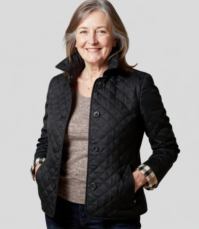 Women's Quilted Jacket with Lapel Collar - Lightweight Winter Jacket