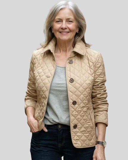 Women's Quilted Jacket with Lapel Collar - Lightweight Winter Jacket