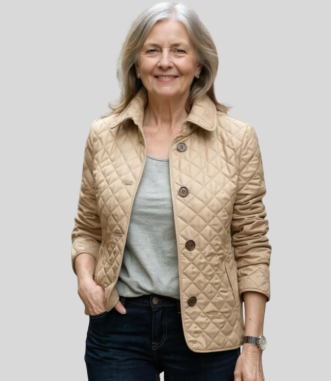 Women's Quilted Jacket with Lapel Collar - Lightweight Winter Jacket