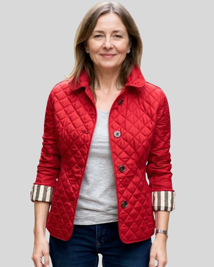 Women's Quilted Jacket with Lapel Collar - Lightweight Winter Jacket