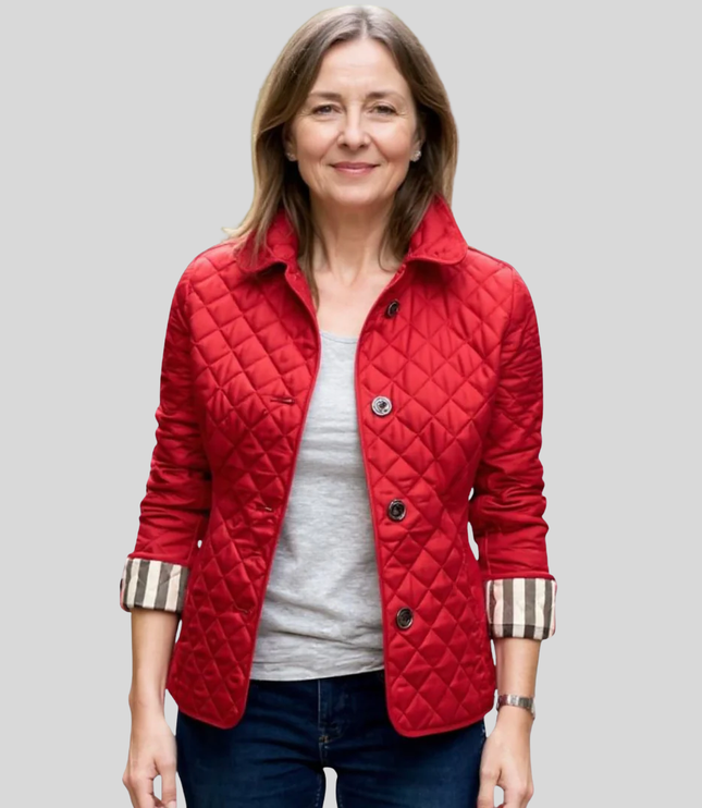 Women's Quilted Jacket with Lapel Collar - Lightweight Winter Jacket