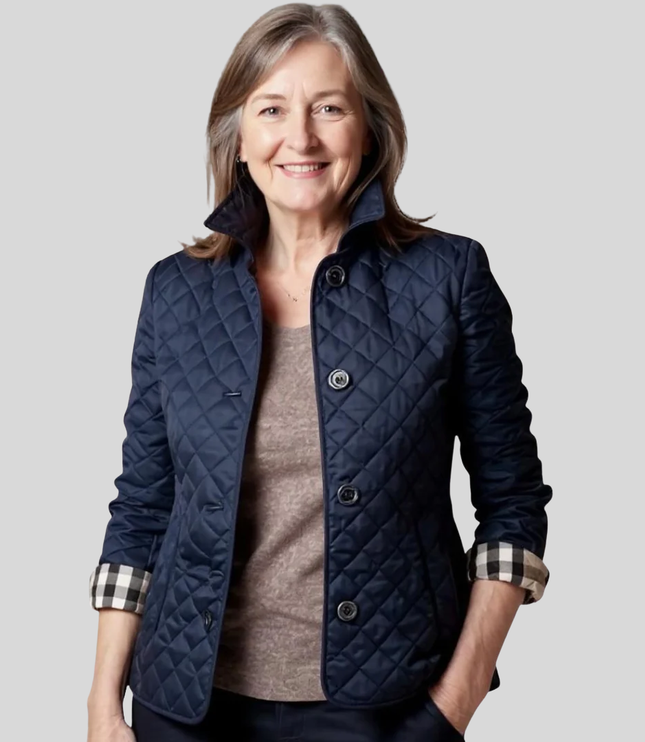 Women's Quilted Jacket with Lapel Collar - Lightweight Winter Jacket