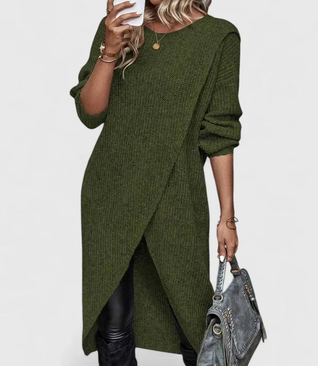 Darina | Women's Knit Sweater Dress with Wrap Hem - Grey - Image 2