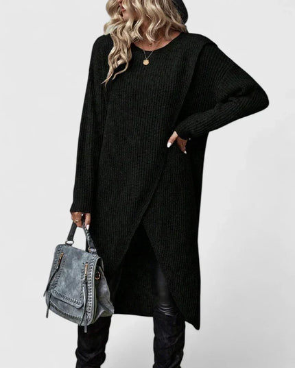 Darina | Women's Knit Sweater Dress with Wrap Hem - Grey - Image 3