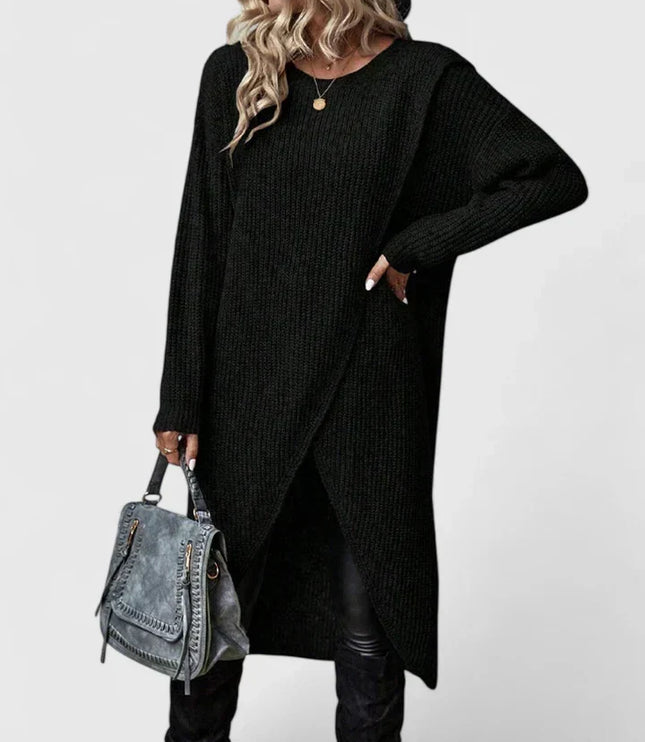 Darina | Women's Knit Sweater Dress with Wrap Hem - Grey - Image 3