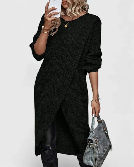 Darina | Women's Knit Sweater Dress with Wrap Hem - Grey - Image 4