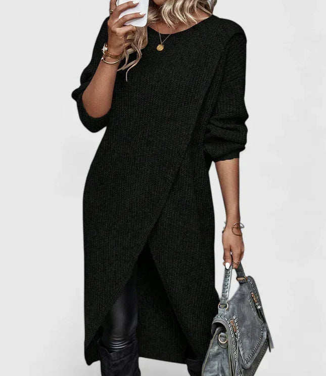 Darina | Women's Knit Sweater Dress with Wrap Hem - Grey - Image 4