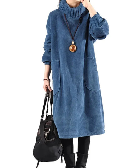 Delia | Women's Knit Sweater Dress Turtleneck Midi - Camel - Image 4