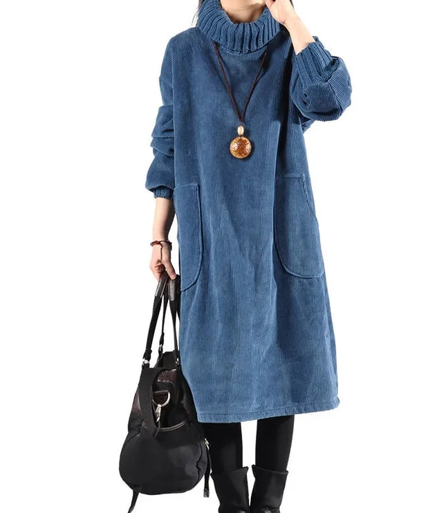 Delia | Women's Knit Sweater Dress Turtleneck Midi - Camel - Image 4