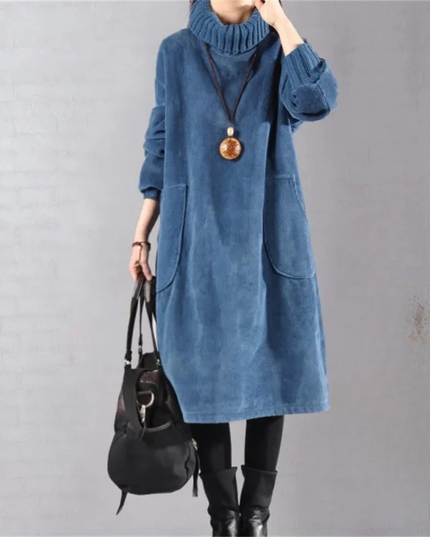 Delia | Women's Knit Sweater Dress Turtleneck Midi - Camel - Image 6