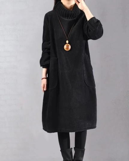 Delia | Women's Knit Sweater Dress Turtleneck Midi - Camel - Image 7