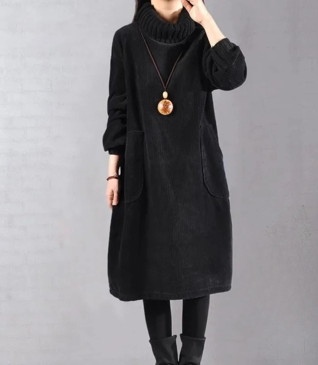 Delia | Women's Knit Sweater Dress Turtleneck Midi - Camel - Image 7