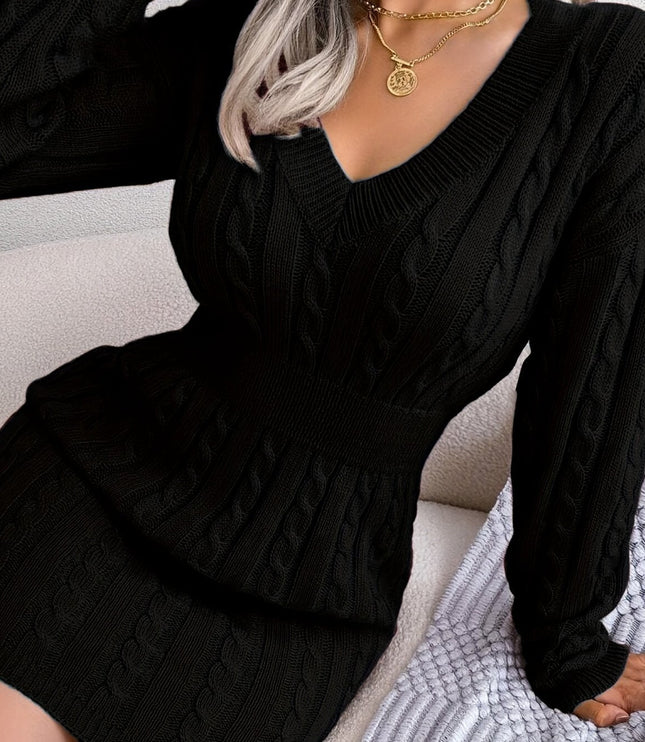 Renata | Women's Cable Knit Sweater Dress - Dark Green - Image 10