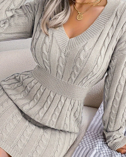 Renata | Women's Cable Knit Sweater Dress - Dark Green - Image 11