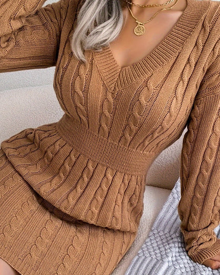Renata | Women's Cable Knit Sweater Dress - Dark Green - Image 12