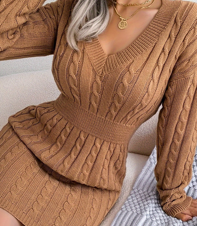 Renata | Women's Cable Knit Sweater Dress - Dark Green - Image 12