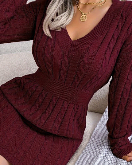 Renata | Women's Cable Knit Sweater Dress - Dark Green - Image 9