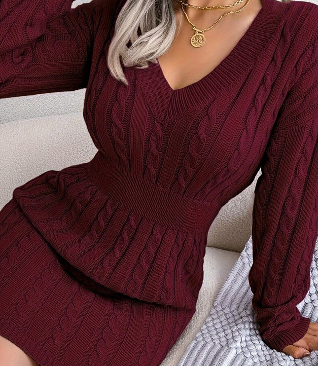Renata | Women's Cable Knit Sweater Dress - Dark Green - Image 9