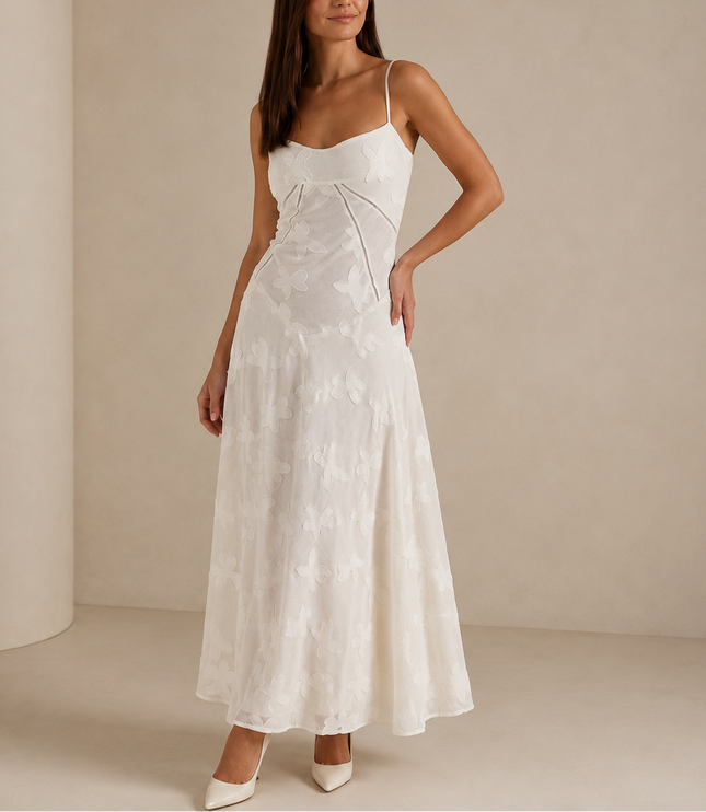 Women’s Floral Lace Maxi Dress – Elegant Sleeveless Evening Dress