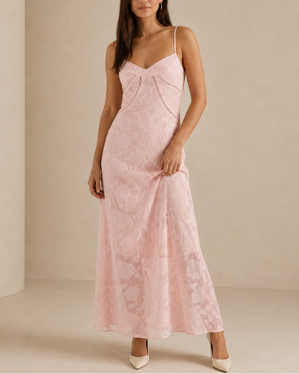 Women’s Floral Lace Maxi Dress – Elegant Sleeveless Evening Dress