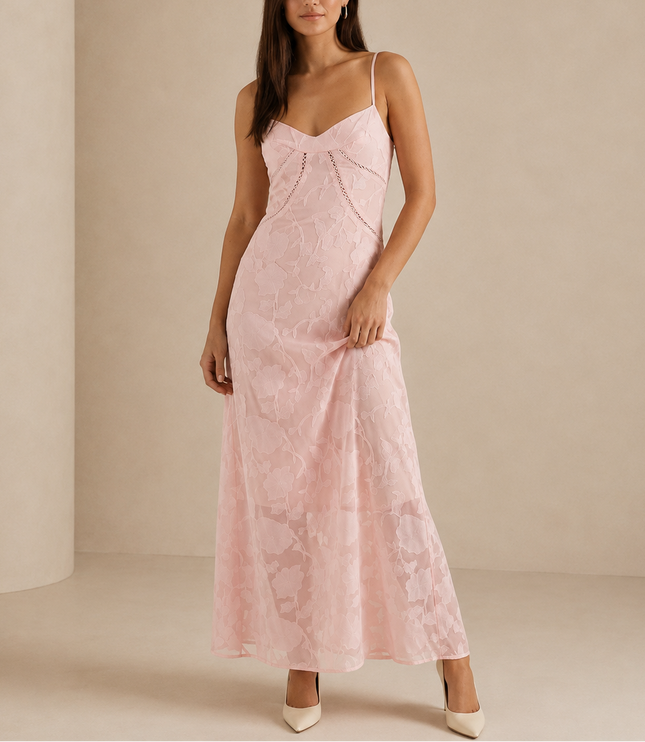 Women’s Floral Lace Maxi Dress – Elegant Sleeveless Evening Dress
