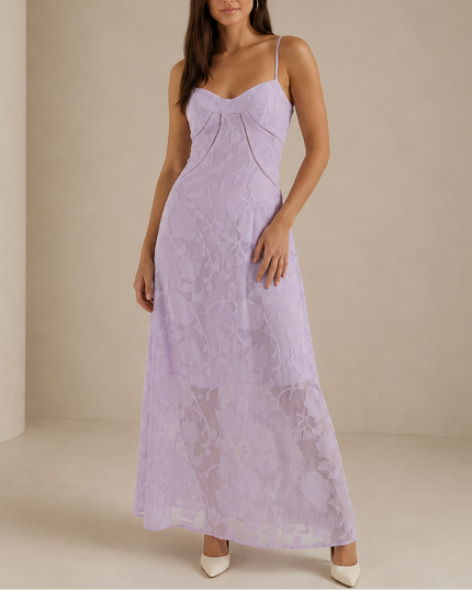 Women’s Floral Lace Maxi Dress – Elegant Sleeveless Evening Dress