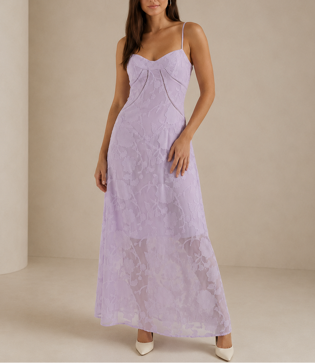 Women’s Floral Lace Maxi Dress – Elegant Sleeveless Evening Dress